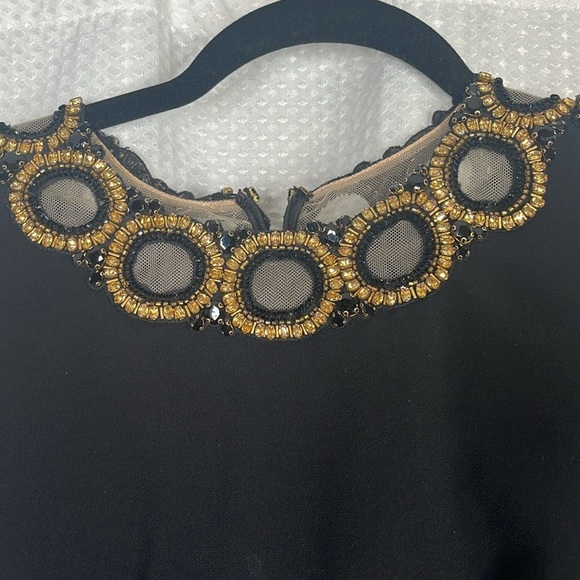 Jenny Packham Cocktail Dress Jeweled Neckline Short Sleeves Black Size 12 - Picture 4 of 9